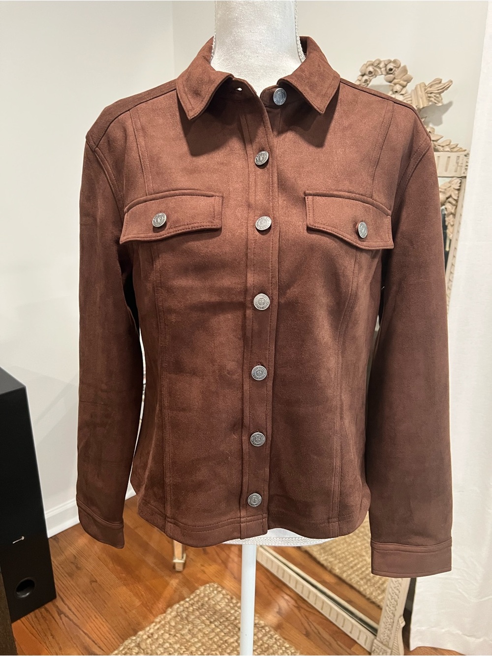Frye Brown Faux Suede Button-Front Shacket
